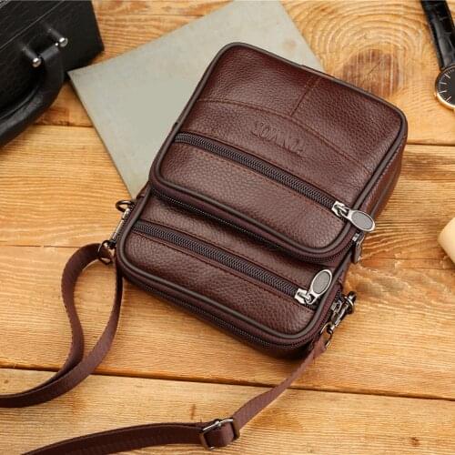 Mens Leather Small Solid Color Shoulder Waist Bags Satchels Multifunctional Messenger Shoulder Bag Genuine Leather Crossbody Bag