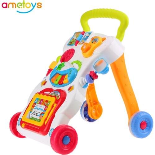 Music Baby Walker Baby First Step Car Toddler Trolley Sit-to-Stand Walker for Kids Early Learning Educational Adjustable Screw