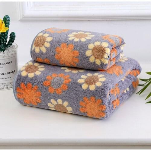 2pcs/set Coral Velvet Hair Hand Face Bath Towel Set Floral Water Absorbent Microfiber Gift Towel Household Bathroom Towel Set