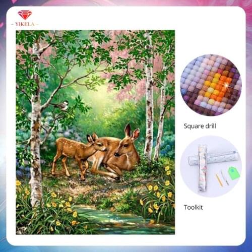 YIKELA 5D Groove Deers Diamond Mosaic Diamond Paint Kit Colorful DIY Diamond Painting Diamond Embroidery Full Square Painting