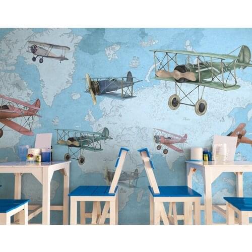Bacaz Cartoon World Map Airplane Wallpaper Mural 3d Wall Photo Mural for Kids Room Sofa Background 3d Wall paper Mural Decor