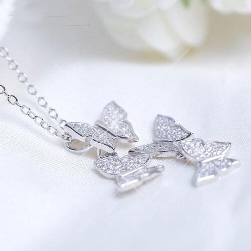 New Luxury Shiny Rhinestones Zircon Butterfly Clavicle Chain Fashion For Women Wedding Necklace Pendant Ladies Jewelry Neck P5G7