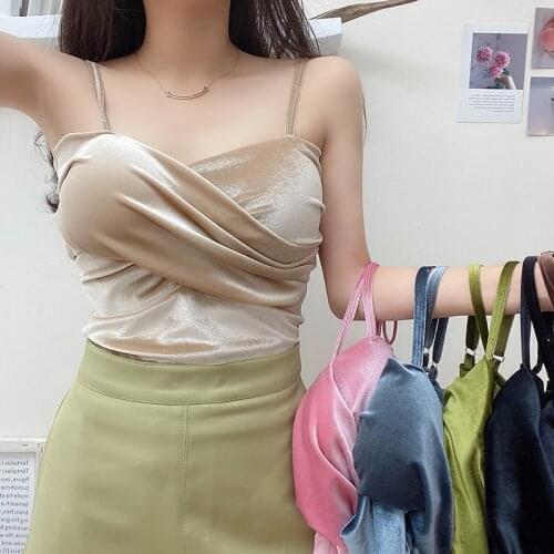 Autumn Winter Women Velvet Wirefree Padded Camis Sleeveless Tees Female Twisted Sexy Elastic Camisoles Tanks Crop Tops