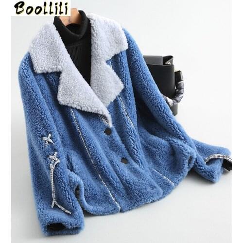 Boollili Real Fur Coat Winter Jacket Women Sheep Shearling 100% Wool Coat Female Jacket Korean Outwear Manteau Femme