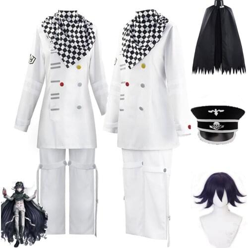 Anime DanganRonpa V3 Ouma Kokichi Cosplay Dangan Ronpa Cosplay Wig Cloak and Hat For Adult Men Halloween Carnival Party Costumes