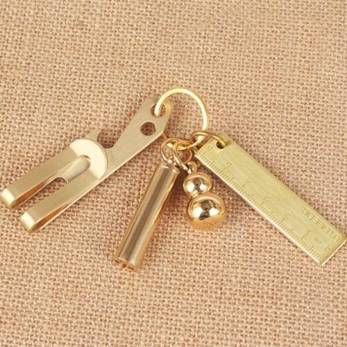 Outdoor Camping Copper Ruler Portable Mini EDC Tool Brass Scale Keychain Pendant