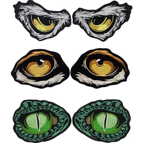 Owl Eagle Snake Eye Design Cute Cartoon Patches Embroidery Applique Iron on Sticker Badge for Punk Jacket 2pairs