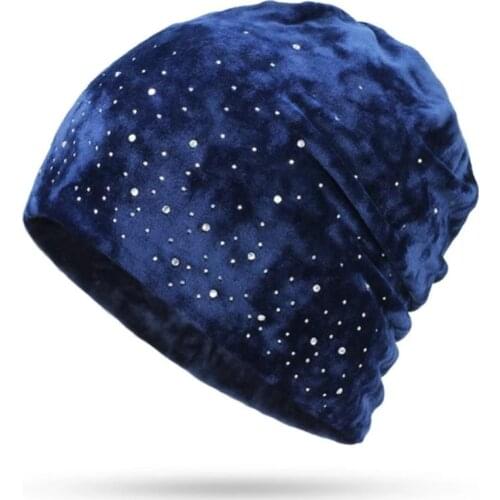YLWHJJ brand Fashion Ladies Shiny Rhinestone Beanie Autumn Winter Female Casual Hat Women Velvet Fabric Soft Cap Skullies Bonnet