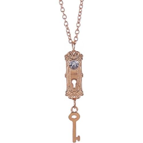 Alice In Wonderland Necklace Lock And Key Crystal Rhinestone Gold Pendant Fantasy Jewelry For Girls Lady Women Lovers Wholesale