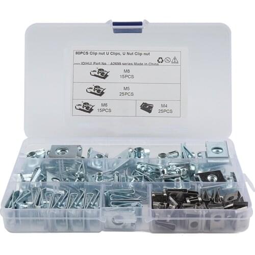 80PCS Boxed stainless steel M4 M5 M6 M8 Chimney U Nuts Lug Speed Fasteners Spire Clips Fixings Assortment Kit