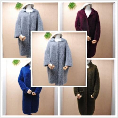 Heavy thick women sweater fashion hairy mink cashmere knitted loose oversized cardigans angora rabbit hair jacket winter coat