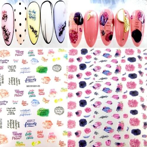 New 1 Sheet 3D colorful letter flower Nail Art Stickers mix shape for Nails Sticker Decorations Manicure Z0230