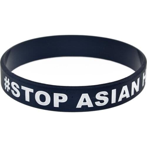 1PC Stop Asian Hate Silicone Rubber Bracelet White and Black Adult Size