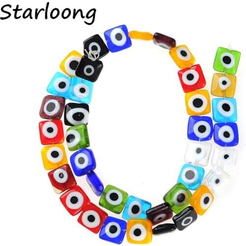 10mm Color Mixed Square Flat Evil Eye Beads Turkish Loose Lampwork Glazed Glass Beads for Bracelet Necklace DIY Jewelry Making