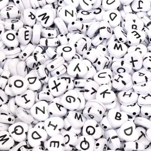 100Pcs Mixed Heart Letter Acrylic Bead For Jewelry Marking Loose Spacer Bead Bracelet Necklace Charm Jewelry Finding 12x11mm