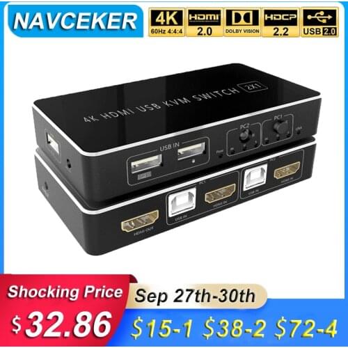 2020 4K 60Hz HDMI KVM Switch 2 Port 4K USB Switch KVM Switcher for Sharing Printer Keyboard Mouse TV KVM Splitter Switch HDMI