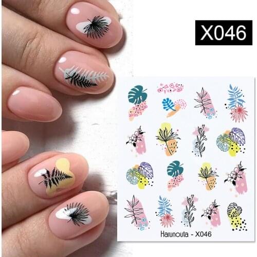 3 Sheet Harunouta Black Ink Painting Nail Water Decals Summer Theme Fruit Flower Alphabet Leaves Nail Art Water Stickers