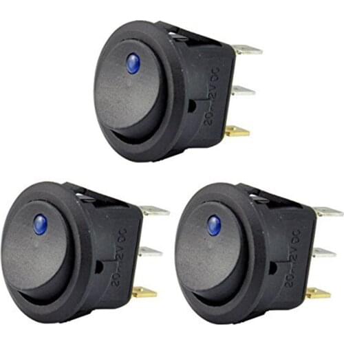 3Pc 12V 20A Rocker Toggle LED Switch Blue Light SPST On-Off Control for Boats Cars Racing Cars Off-Road Vehicles Heavy Trucks RV