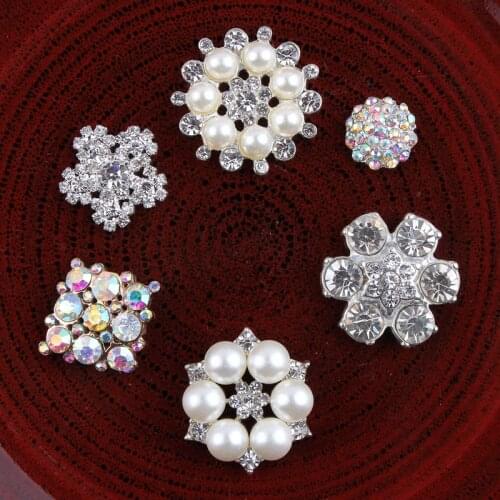 30PCS Handmade Vintage Metal Decorative Buttons Crystal Pearl Flower Center Alloy Flatback Rhinestone Buttons Craft Supplies