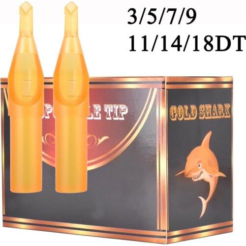 50Pcs Tattoo Yellow Disposable Tip Plastic Sterile Tattoo Tips Needle Permanent Makeup Tattoo 3DT/5DT/7DT/9DT/11DT/14DT/18DT