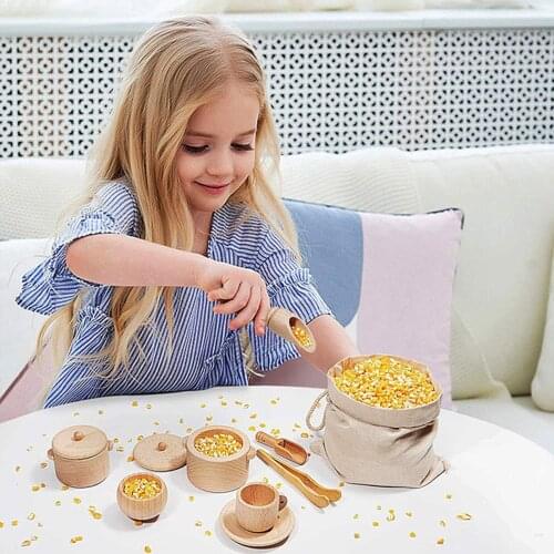 Wooden Tea Set Sensory Bin Tools Beech Scoops Fine Motor Learning Toys Kitchen Gadgets Bamboo Tea Spoon Sensory Kitchen Toys
