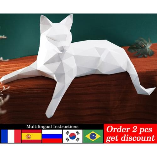 Cat Lying Down Animal Decor Home Decoration Paper Model Ornaments,Low Poly 3D Papercraft,Handmade DIY Adult Craft Toy RTY209