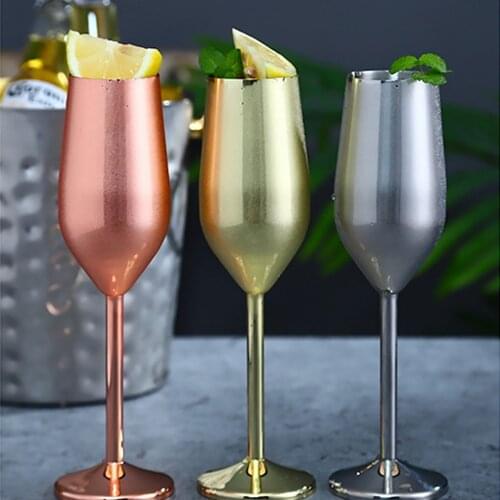 Stainless Steel Wine Glass 220ml Champagne Cup Metal Cocktai Goblet for Bar Restaurant, Godlen