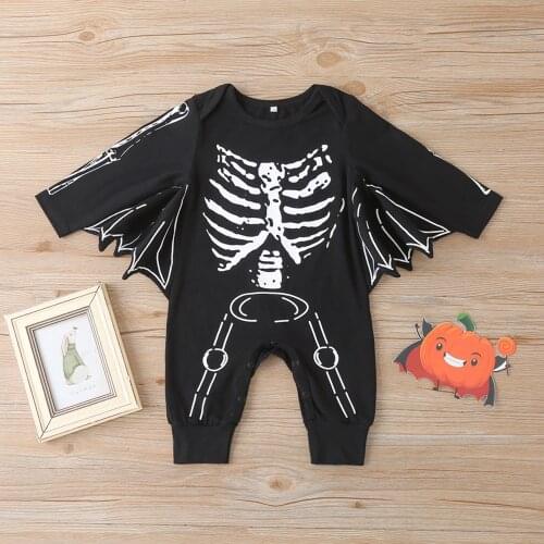 Halloween Skull Skeleton Cartoon Romper + Hat Infant Baby Boys Girls Jumpsuit Outfits Party Costume Kids Clothes