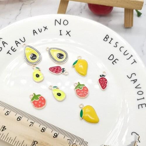 10pcs/pack Strawberry Lemon Mango Avocado Enamel Charms Metal Gold Pendants Handmade Craft Charms for DIY Jewelry Making