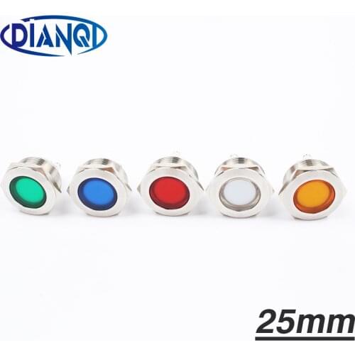 LED Metal Indicator light 25mm flat round Signal lamp LIGHT 3V 6V 12V 24V 220v screw connect red yellow blue white 25ZSD.T.L