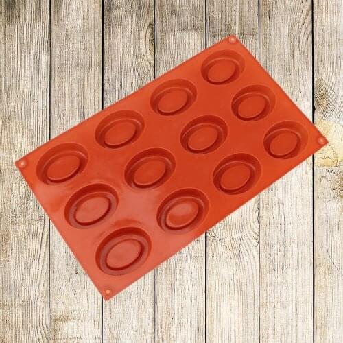 Muffin Savarin Soap Cake Mold Baking Tool 12-Cavity Silicone Cupcake Chocolate Donut Mould Oval Shape