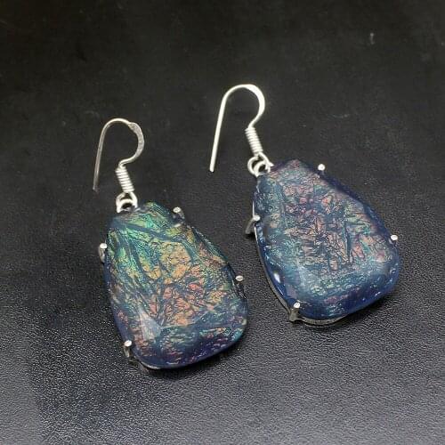 Gemstonefactory Big Promotion Unique 925 Silver Special Blue Dichroic Glass Women Ladies Gifts Dangle Drop Earrings 20211880
