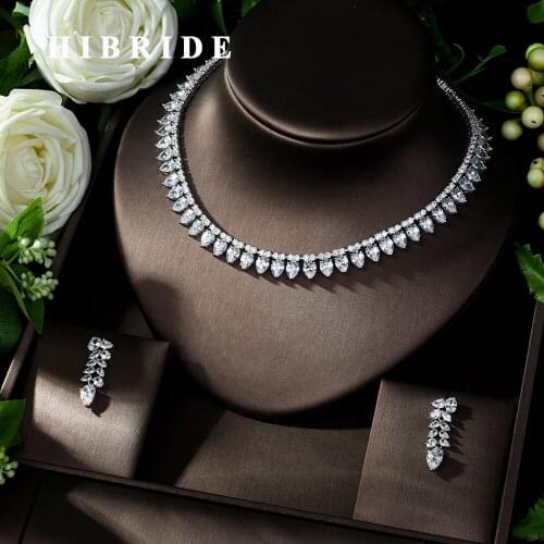 HIBRIDE Exclusive New Luxury Clear Bright CZ Water Drop Pendant White Gold-Color Charm Necklace for Women Bridal Weeding N-1011