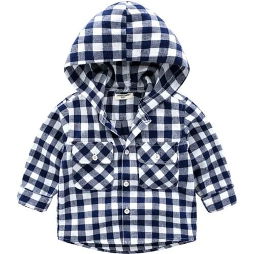 2020 Cotton Boys Shirts Plaid Casual Boys Clothes Hooded Kids Shirts Autumn Full Sleeve