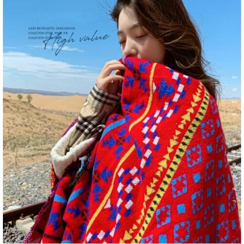 Imitation Cashmere Travel Photo Cloak Big Wedding Shawl Woman Autumn Winter Wear Sunscreen Scarf Ethnic Style Knitted Jacket