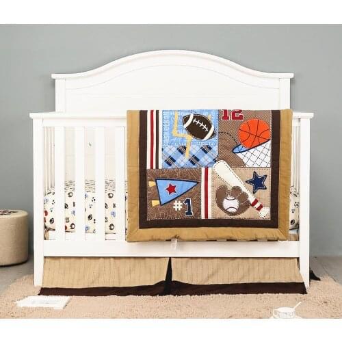 3pcs Sport Baby Crib Bedding Set Infant Bed Set Crib Bedclothes Infant Cot - Baby Comforter, Crib Sheet and Dust Ruffle