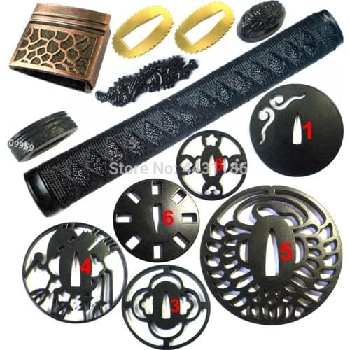 Nice Different Style Iron Sword Guard for Japanese Katana/Wakizashi Fittings Set Tsuba+Menuki+Fuchi+Kashira+Handle+Habaki+Seppa