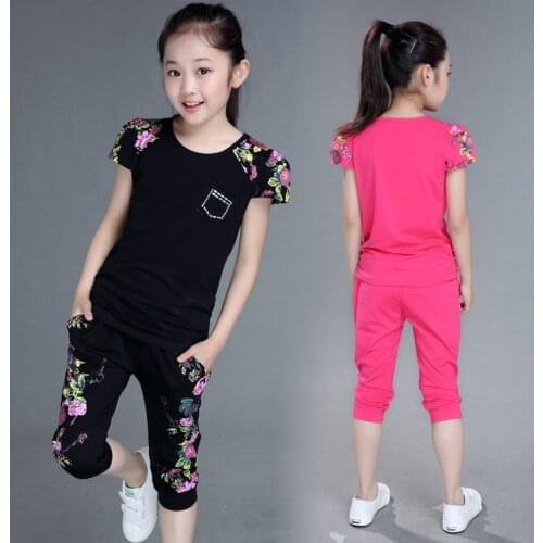 Childrens Girls Summer Short Sleeve Sports Suit Clothes Set for Girl Print Clothing Sets 4 6 7 8 9 10 12 13 14 Years Old