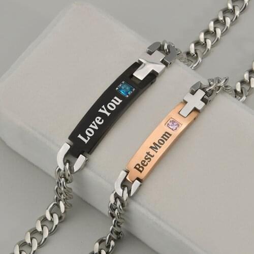 Fashion Customized Letter Bar Bracelets For Women/Men Stainless Steel Crystal Adjustable Engraving Name Couple Bangles Jewelry