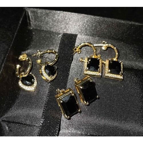 Fashion Heart Hoop Earrings Inlay AAA Cutting Surface Black Cube Zircon Womens Wedding Party Unusual Jewelry Square Ear Drop