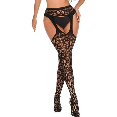 Fashion Women Lace Suspender Pantyhose Tights Plus Size Stockings Sexy Ladies Female Solid Flower Long Garter Breathable
