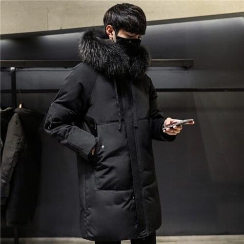 Winter Mens Thick Warm Long Parka Down Padded Faux Fur Collar Hoody Jacket Man Korean Overcoat Parkas Khaki Outwear Coat 3XL