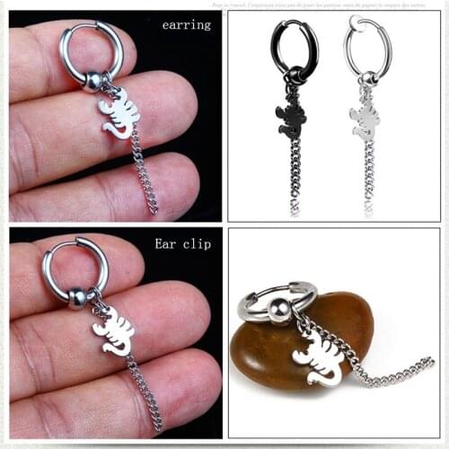 Earring men Accessory Rock 2021 stainless steel dangle chain earrings black fashion hip hop jewelry Scorpion men earrings Steel