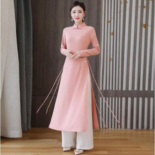 Spring New style Traditional Vietnamese Ao Dai Women dress Cheongsam Qipao With pants