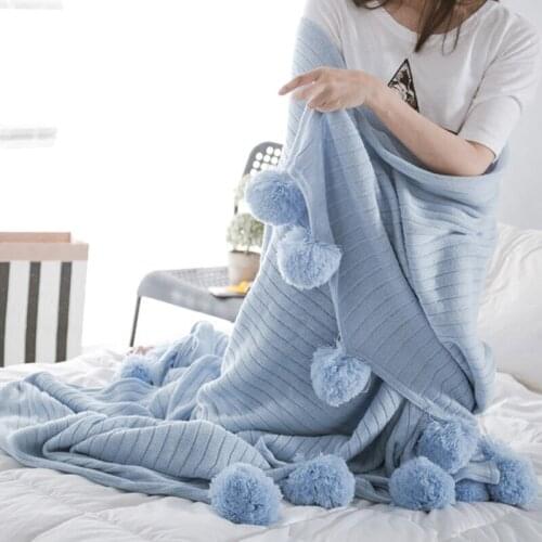 Pure Color Cotton Knit Throw Blanket Travel Office Nap Sleeping Sofa Bed Blanket Cover Autumn Winter Warm Tassels Blanket Quilt