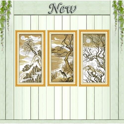 Moonlight scenery river diy painting counted printed on canvas DMC 14CT 11CT chinese Cross Stitch Embroidery kits Needlework Set