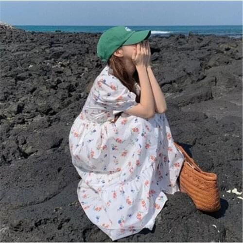 Flower Puff Sleeve Ruffle Short Sleeve Dress