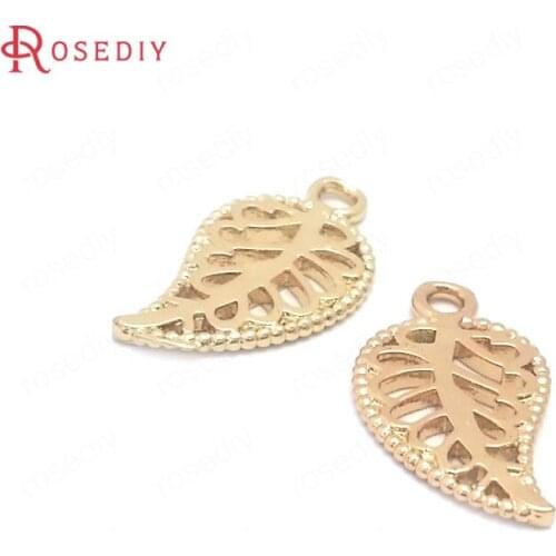 38583)10PCS 10x18MM 24K Champagne Gold Color Brass Tree Leaf Leaves Charms Pendants Jewelry Making Supplies Diy Accessories