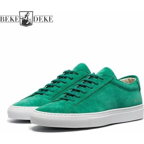 Large Size 45 46 Green Nubuck Genuine Leather Casual Shoes Men Solid Lace-Up Round Toe Flat Sneaker Brand Cowhide Fashion Shoes
