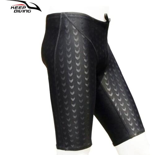 KEEP DIVING Professional Men Competitive Swim Trunks Shark Skin Swimwear Brand Solid Jammer Swimsuit Fifth Pant Plus Size XL-5XL